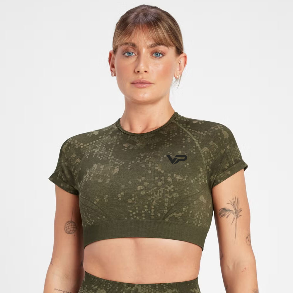 Seamless Pattern Crop Top - Olive Green