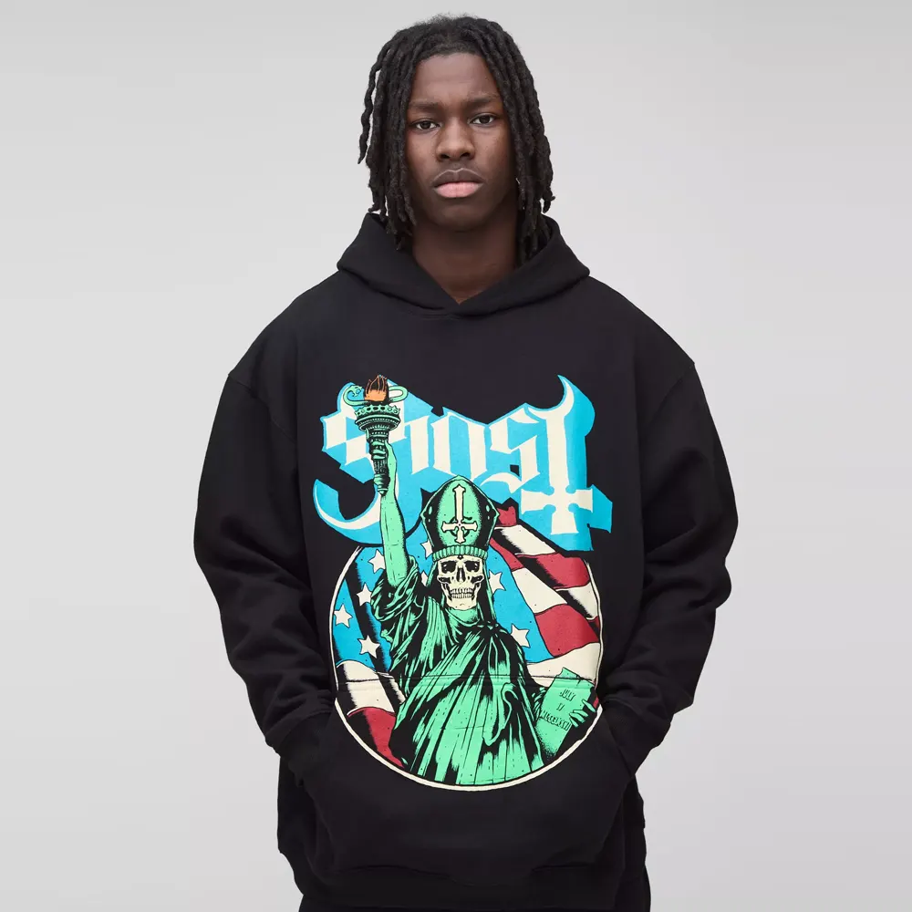 Oversized Boxy Cross Embroidered Zip Through Hoodie