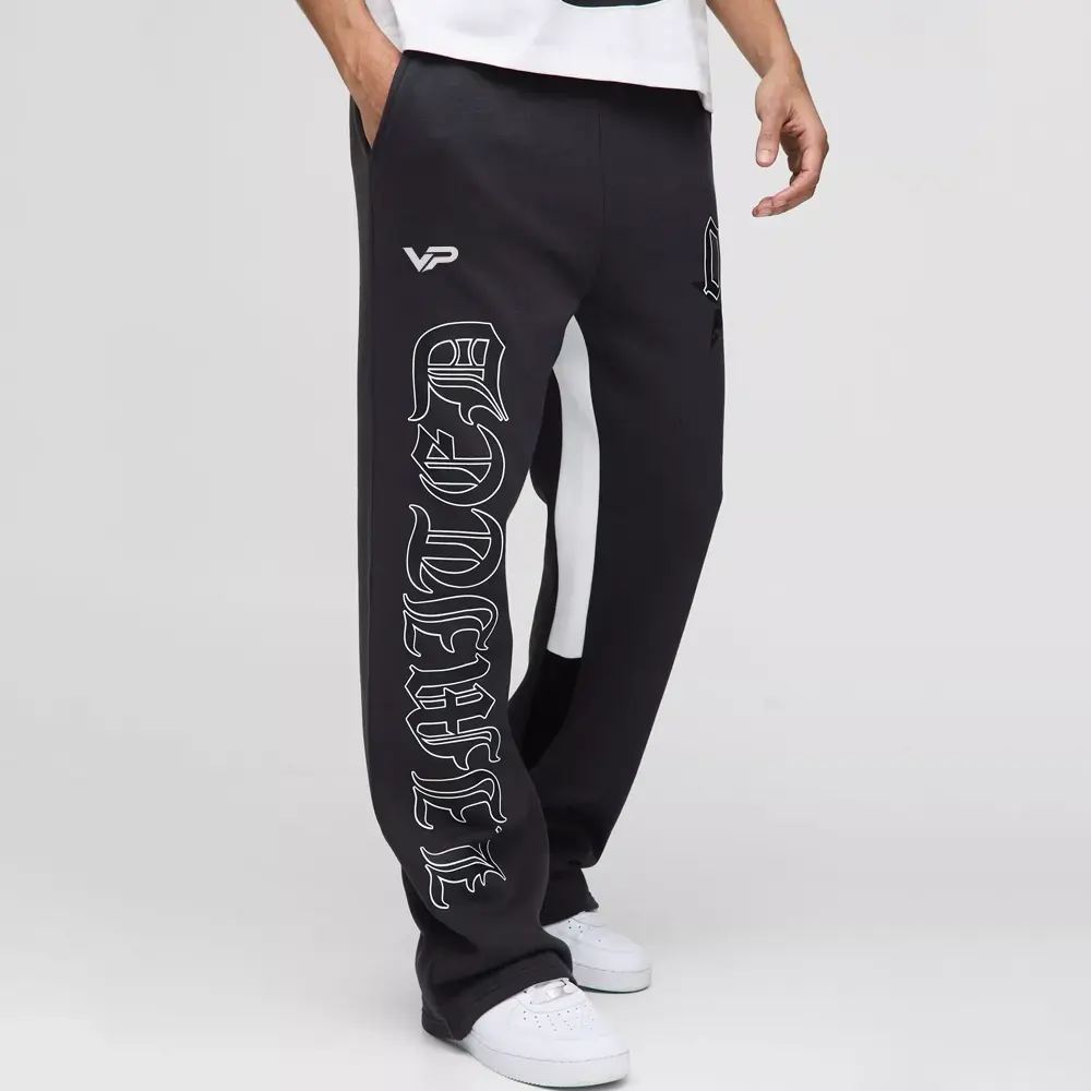 Wide Leg Worldwide Embroidered Joggers