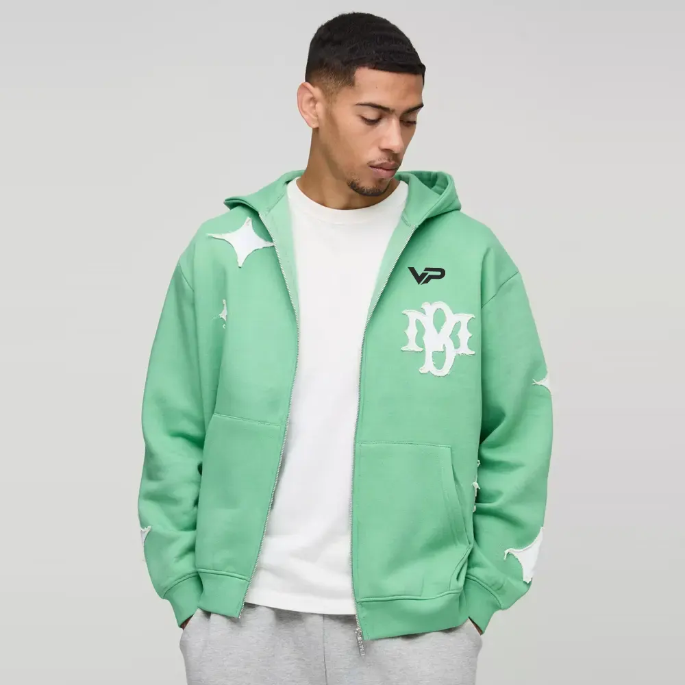 Oversized Boxy All Over Heart Applique Hoodie