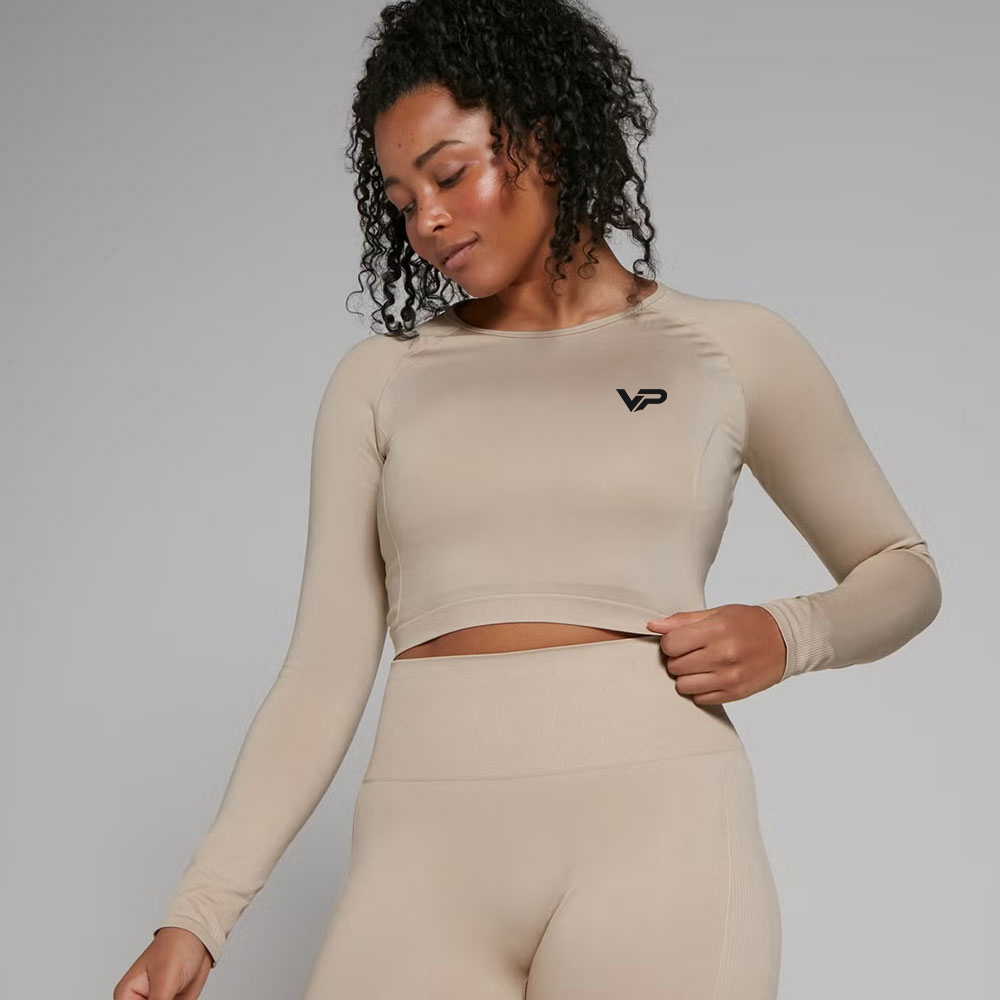 Seamless Long Sleeve Crop Top - Sandstone