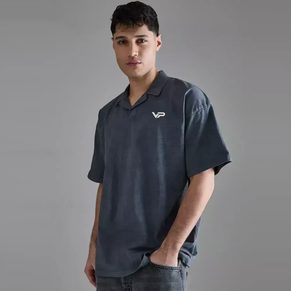 Oversized Textured Revere Polo