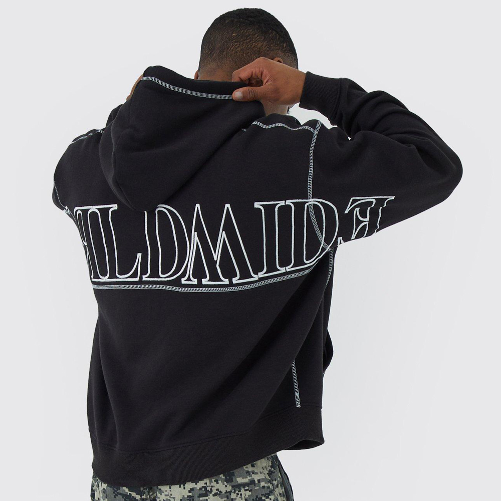 Oversized Star Applique BM Zip Through Hoodie - Image 2