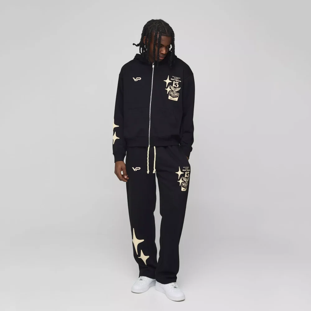 Regular Fit Man Graphic Flared Stacked Hooded Tracksuit