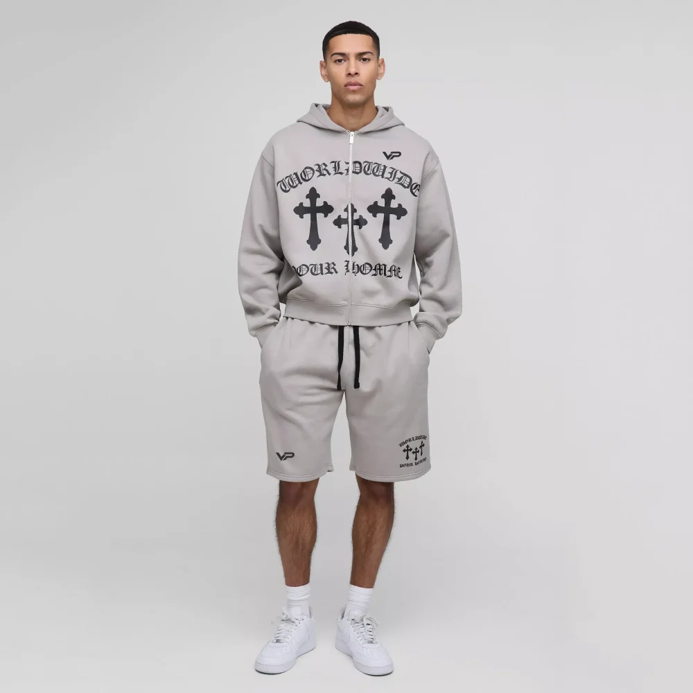 Oversized Boxy Graphic Hooded Zip Tracksuit