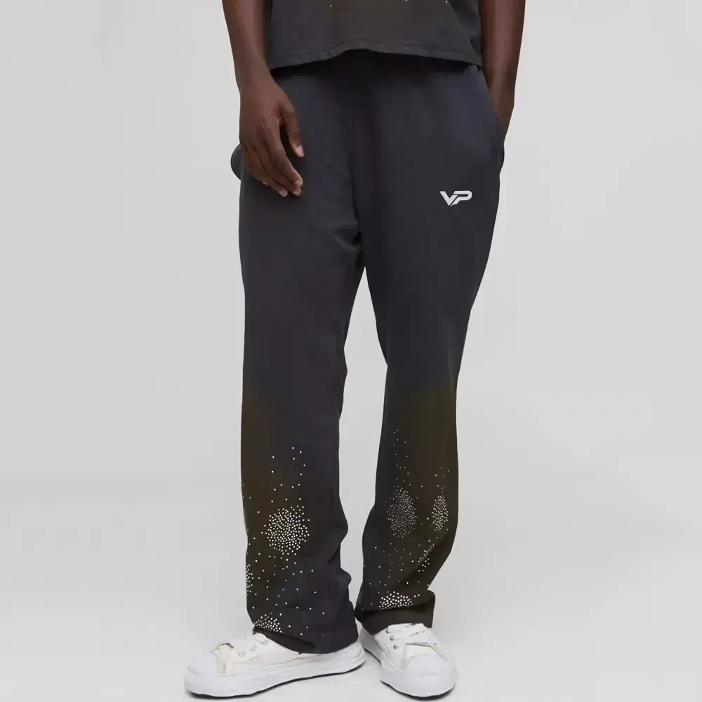 Wide Leg Star Tricot Split Hem Joggers